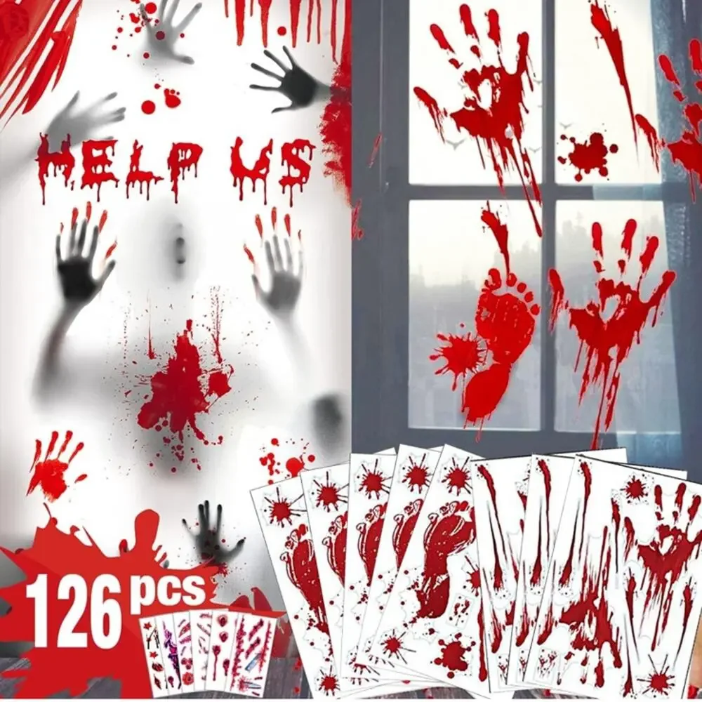 2 pk Halloween Decorations 126 PCS Halloween Window Clings, 8 Sheets Bloody Hand